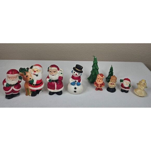 Vintage Gurly Halo Christmas Candle Lot 10 Santa Snowman Angel Tree Choir - Picture 1 of 16